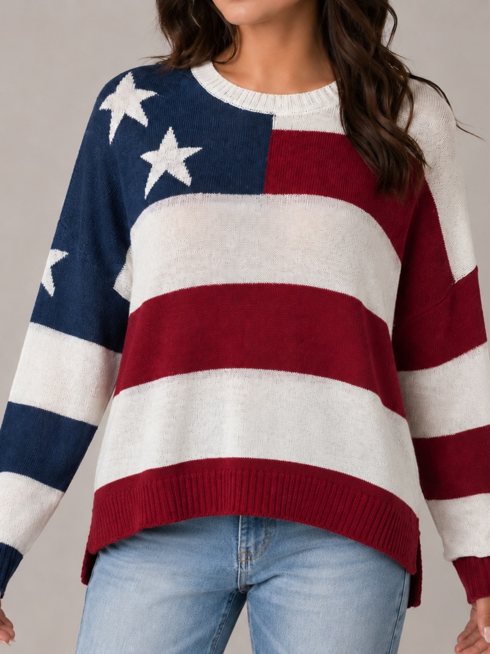 🇺🇸✨ Americana Flag Western Coastal Sweater Women’s M Lightweight Patriotic Knit